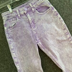 Justice Girls 10 Mini Mom Jeans Purple Acid Wash Denim  Mid Rise Straight‎ Leg
